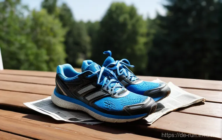 러닝화 소재별 세탁법 - **Prompt 1: Gentle Hand-Cleaning of a Mesh Running Shoe** A close-up, high-definition photograph...