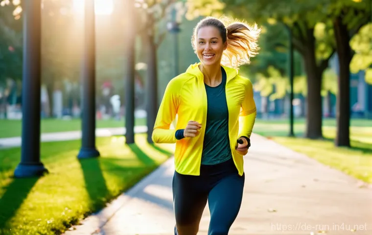 러닝 후 스트레칭 효과 분석 - "A fit female runner in her late 20s is performing dynamic leg swings in a vibrant city park early i...