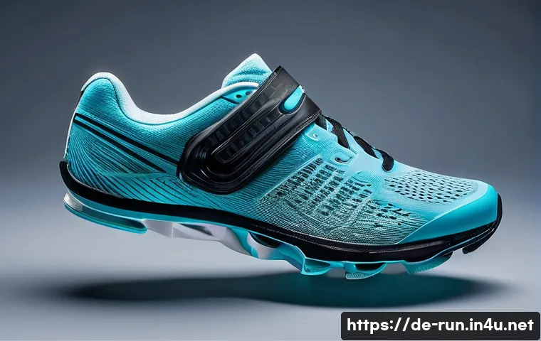 러닝화 힐드롭 수치 비교 - **Prompt:** A close-up, dynamic shot focusing on the lower leg and a modern running shoe (gender-neu...