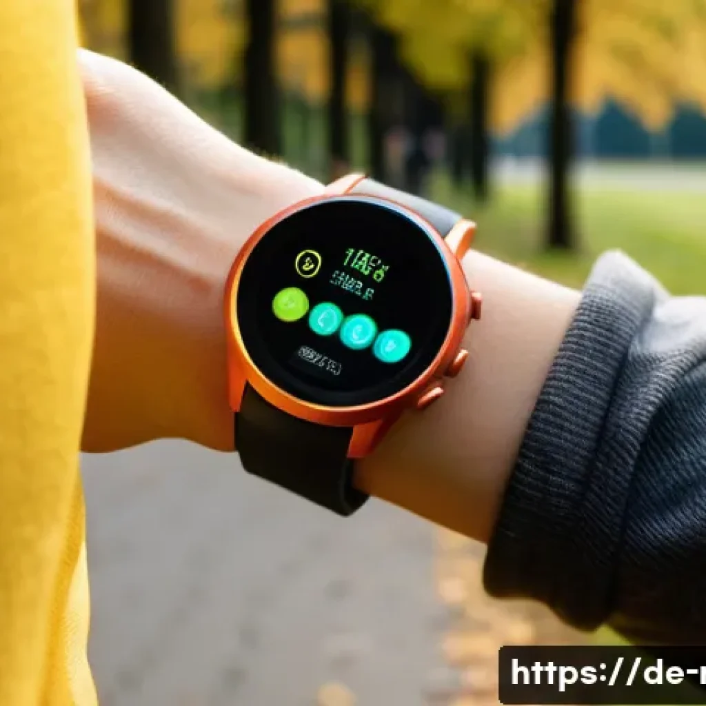 러닝 워치 심박수 측정 정확도 비교 - A close-up shot of a modern sports smartwatch worn on the wrist of a young adult runner during an ea...