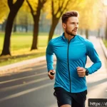 러닝 워치 구독 서비스 장단점 - A modern runner in urban park wearing sleek running gear and a high-tech sports watch displaying cus...