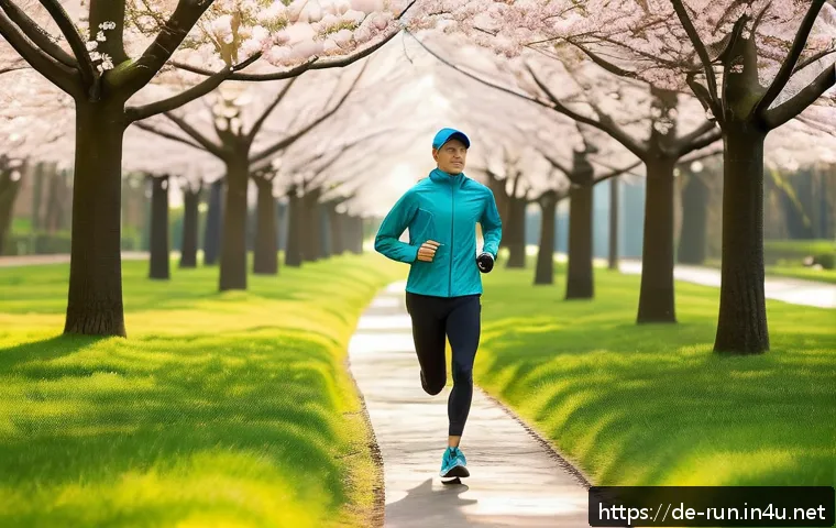 러닝 초보자 Q A 모음 - A young adult runner in a German urban park during springtime, wearing high-quality breathable runni...