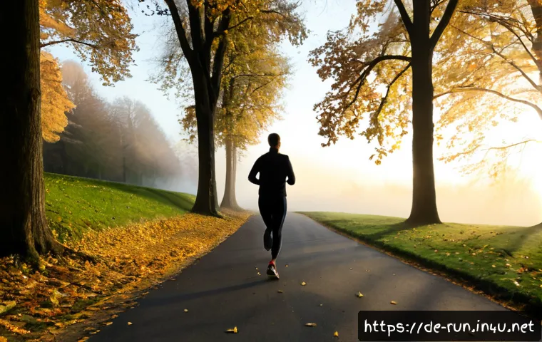 Home 17 러닝 속도 유지 전략 - Photorealistic early-morning running scene in a quiet German city park, a focused adult runner in mo...
